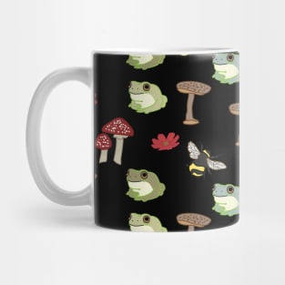 Frog and Mushroom Pattern with Black Background Mug
